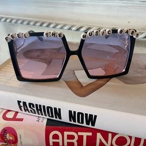 Custom made festival oversized sunglasses feel the music baby